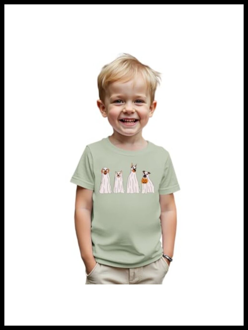 Toddler Halloween Ghost Dog Pumpkin T-Shirt Short Sleeve Crewneck Tee